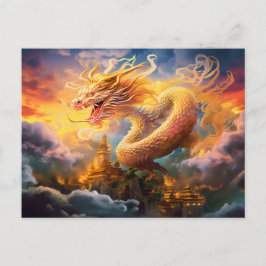 Shadow & Shine – Chinese Airbrush Dragon in Gold o Briefkaart