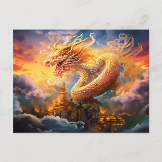 Shadow & Shine – Chinese Airbrush Dragon in Gold o Briefkaart (Voorkant)
