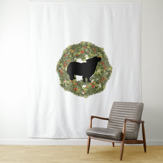 Shadow Silhouette Fluffy Tail Dog in een Krans Wandkleed (In situ)