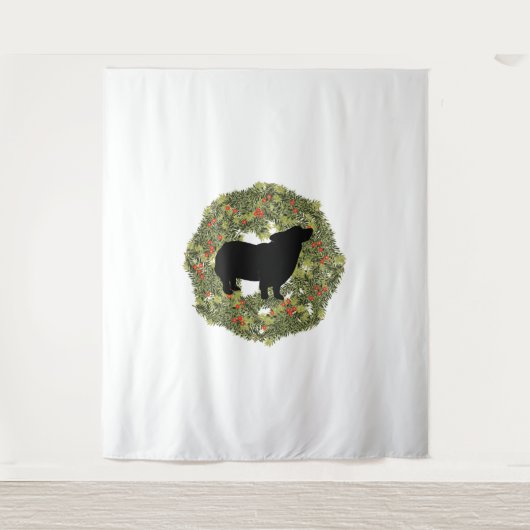Shadow Silhouette Fluffy Tail Dog in een Krans Wandkleed (Voorkant)