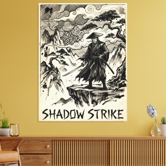 Shadow Strike Samurai Ink Art Canvas Print (Insitu (Woonkamer))