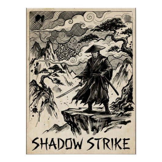 Shadow Strike Samurai Ink Art Poster (Voorkant)