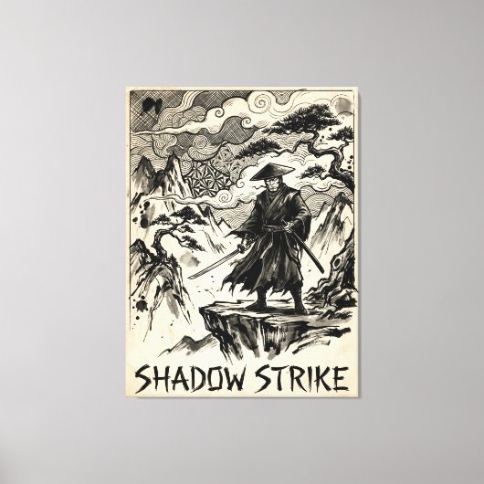Shadow Strike Samurai Inkt Kunst Canvasprint Canvas Afdruk (Voorkant)