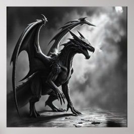 Shadowborn Majesteit: Dragon Charcoal Art Poster
