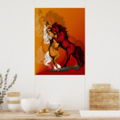 Shadowed Fighting Stallions Poster (Keuken)