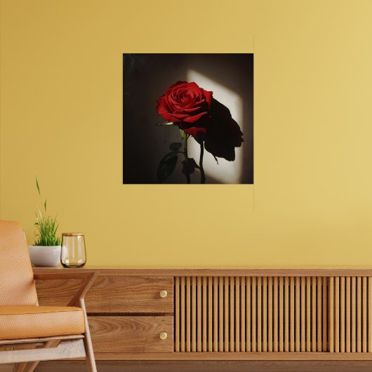 Shadowed Red Rose - Dramatische Chiaroscuro Bloeme Poster (Woonkamer 2)