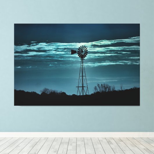 Shadowed Windmill- Dark Sky Photography Canvas Afdruk (Insitu (Houten vloer))