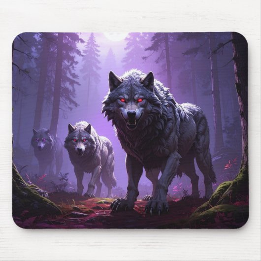 Shadowfang Pack – Midnight Wolves Fantasy Mousepad Muismat (Voorkant)