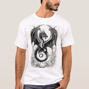 Shadowfire Guardian: Mystieke Dragon Black Print T-shirt