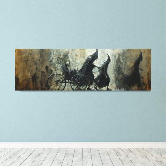 🌃🎨 Shadowy Carriage Ride 🐎 Canvas Afdruk (Insitu (Houten vloer))