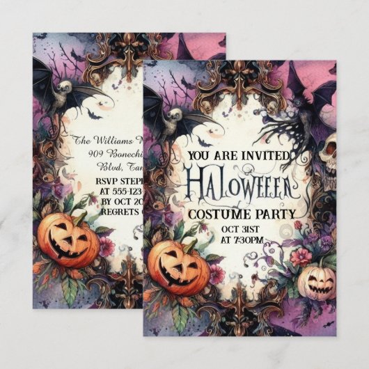Shadowy Soiree: Halloweenuitnodiging op maat Kaart (Voorkant / Achterkant)