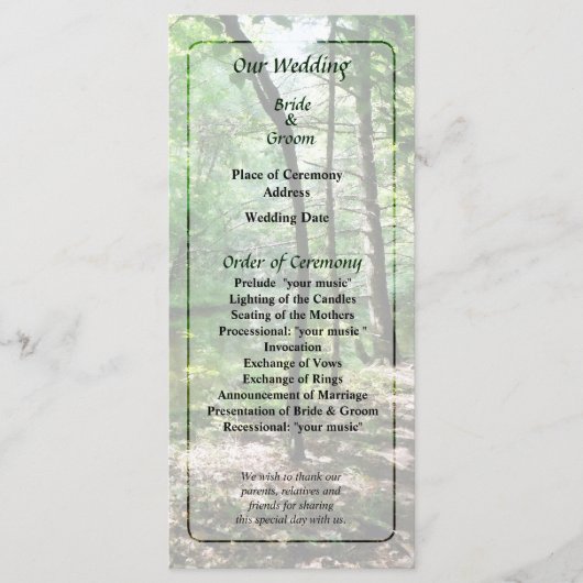 Shady Bossen Wedding Programme Programmakaart (Voorkant)