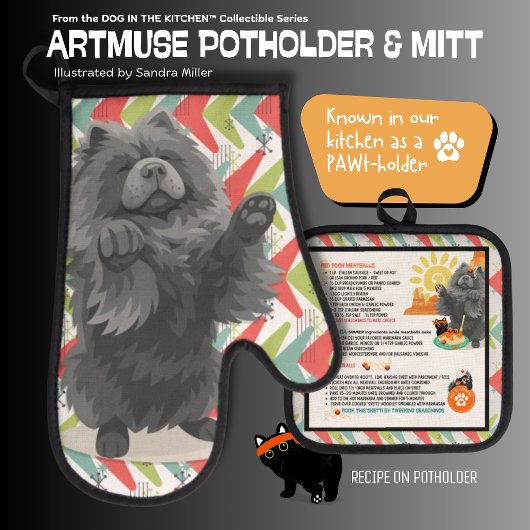 SHADY LADY -CHOW DOG Oven Mitt & Pot Holder Ovenwant & Pannenlap Set
