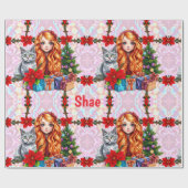 SHAE ~ Kerstmeisje en kat ~ Cadeaupapier (Vlak)