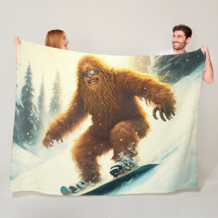 Shaggy Bigfoot Snowboarden AI Yeti Snowy Slope Fleece Deken