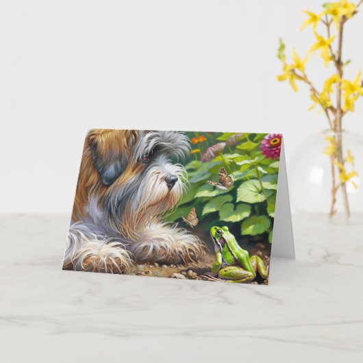 Shaggy Dog and Frog Verjaardag Kaart (Gele Bloem)