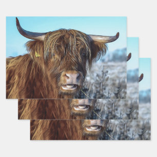 Shaggy Highland Beef Cow Oil Painting Inpakpapier Vel