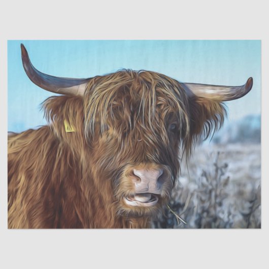 Shaggy Highland Beef Cow Oil Painting Tissuepapier (Voorkant)
