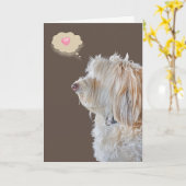 Shaggy Poodle Portret Denken aan jou Kaart (Gele Bloem)