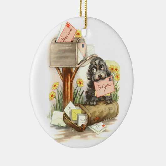 Shaggy-puppy met post Keramisch Ornament (Rechts)