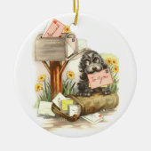 Shaggy-puppy met post Keramisch Ornament (Voorkant)