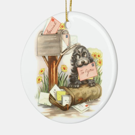  Shaggy-puppy met post Keramisch Ornament (Links)