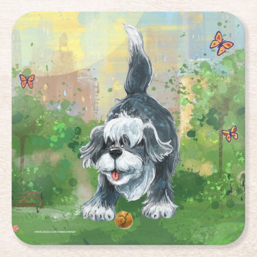 Shaggy Sheep Dog Kartonnen Onderzetters (Voorkant)