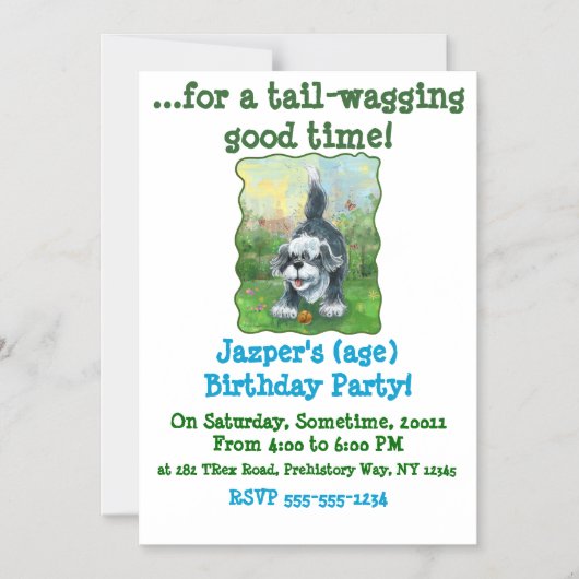 Shaggy Sheep Dog Magnetische Uitnodiging (Voorkant)