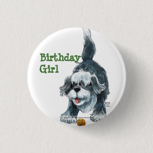 Shaggy Sheep Dog Party Center Ronde Button 3,2 Cm (Voorkant)