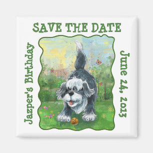 Shaggy Sheep Dog Party Center Save the Date Magneet