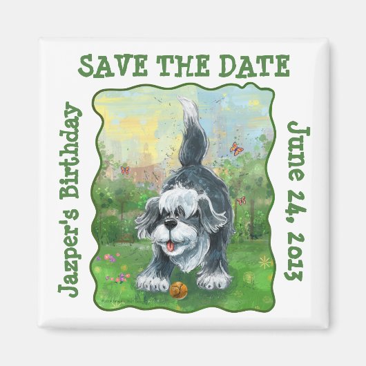 Shaggy Sheep Dog Party Center Save the Date wordt: Magneet (Voorkant)