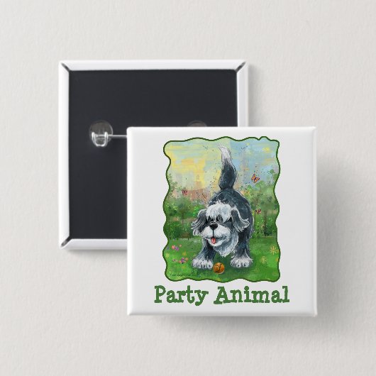 Shaggy Sheep Dog Party Center Vierkante Button 5,1 Cm (Voorkant /achterkant)