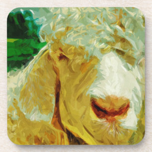 Shaggy White Angora Goat Abstract Impressionisme Drankjes Onderzetter