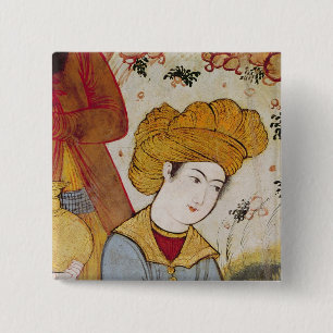 Shah Abbas I en een Courtier-aanbod Vierkante Button 5,1 Cm