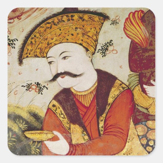 Shah Abbas I en een Courtier-aanbod Vierkante Sticker (Voorkant)