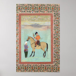 Shah Abbas op een paard met een valk Poster