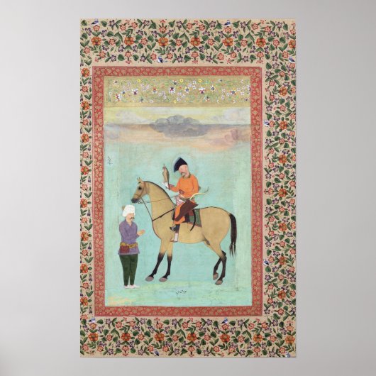 Shah Abbas op een paard met een valk Poster (Voorkant)