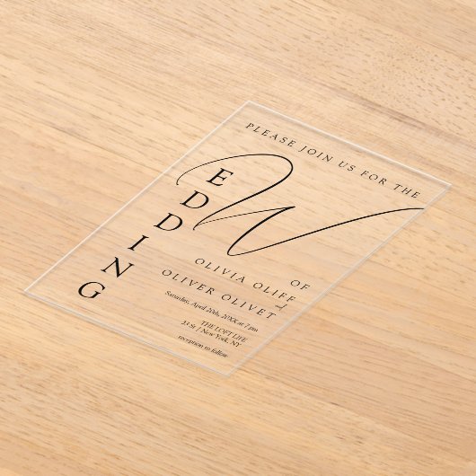 Shailene Black Wedding Acryl Uitnodigingen (Laagn)