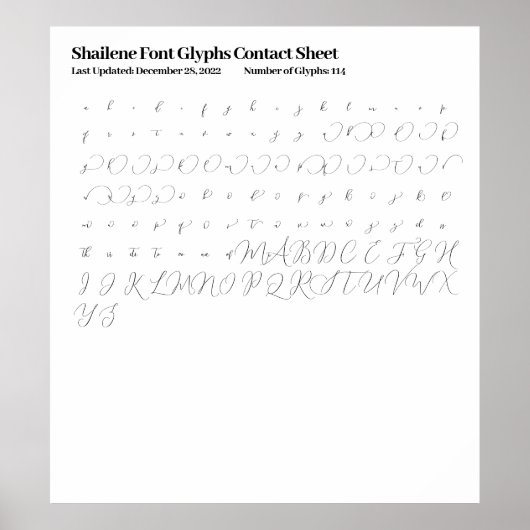 Shailene Font Glyphs Contactblad Poster (Voorkant)