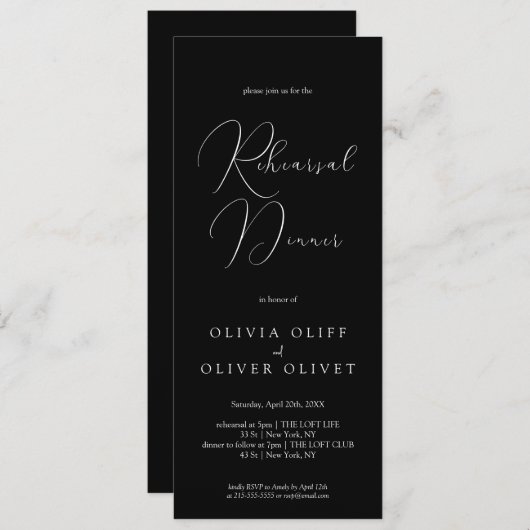 Shailene Zwart-wit repetitie diner Kaart (Voorkant / Achterkant)