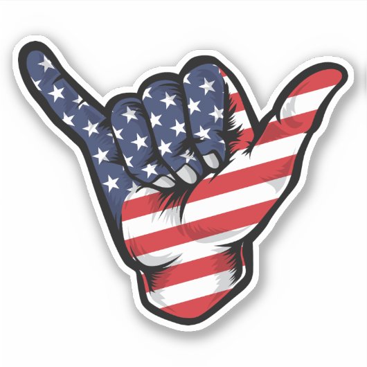 Shaka Hand Amerika Vlag Goede Vibes Sticker (Voorkant)