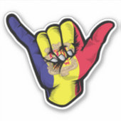 Shaka Hand Andorra Vlag Goede Vibes Sticker (Voorkant)