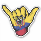 Shaka Hand Ecuador Vlag Goede Vibes Sticker (Voorkant)