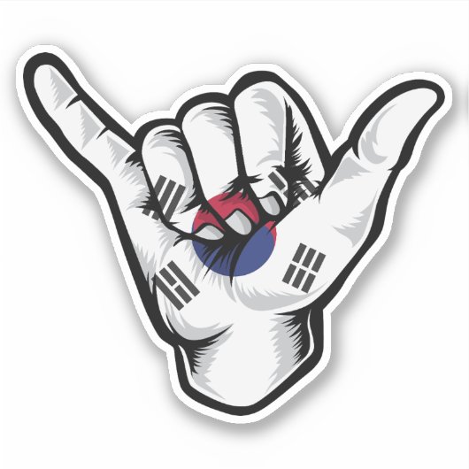 Shaka Hand Korea Vlag Goede Vibes Sticker (Voorkant)