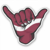 Shaka Hand Letland Vlag Goede Vibes Sticker (Voorkant)