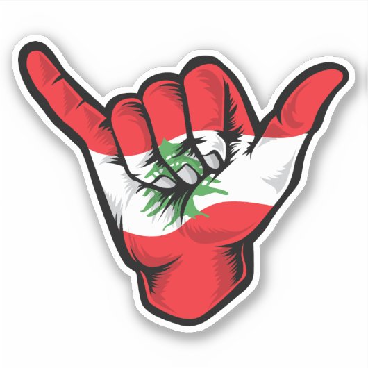 Shaka Hand Libanon Vlag Goede Vibes Sticker (Voorkant)