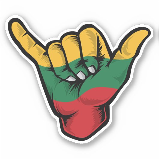 Shaka Hand Litouwen Vlag Goede Vibes Sticker (Voorkant)