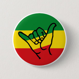 Shaka Hand met Reggae Colors Ronde Button 5,7 Cm