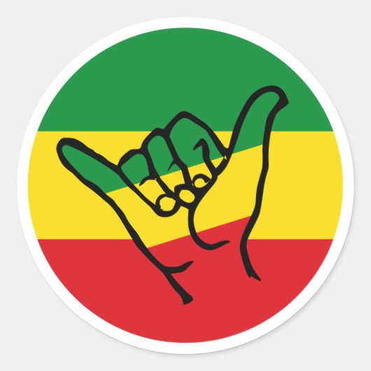 Shaka Hand met Reggae Colors Ronde Sticker (Voorkant)