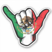Shaka Hand Mexico Vlag Goede Vibes Sticker (Voorkant)